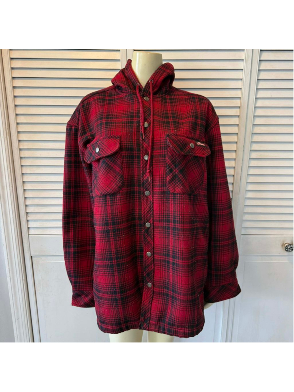 Dickies Red Classic Plaid Hooded Button Up Jacket Men Large (42-44)